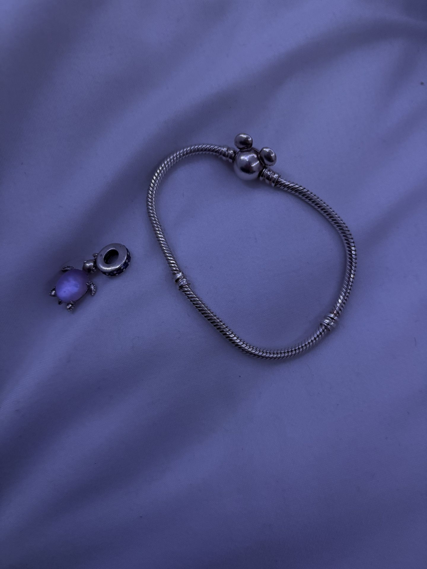 Pandora Mickey Bracelet With Pink Turtle Charm β Great Condition!