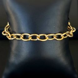 Roberto Coin 18K Yellow Gold Chain Oval Link Charm Bracelet 8” 7.5mm