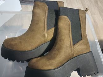 Olive Suede Platform Chelsea Boots