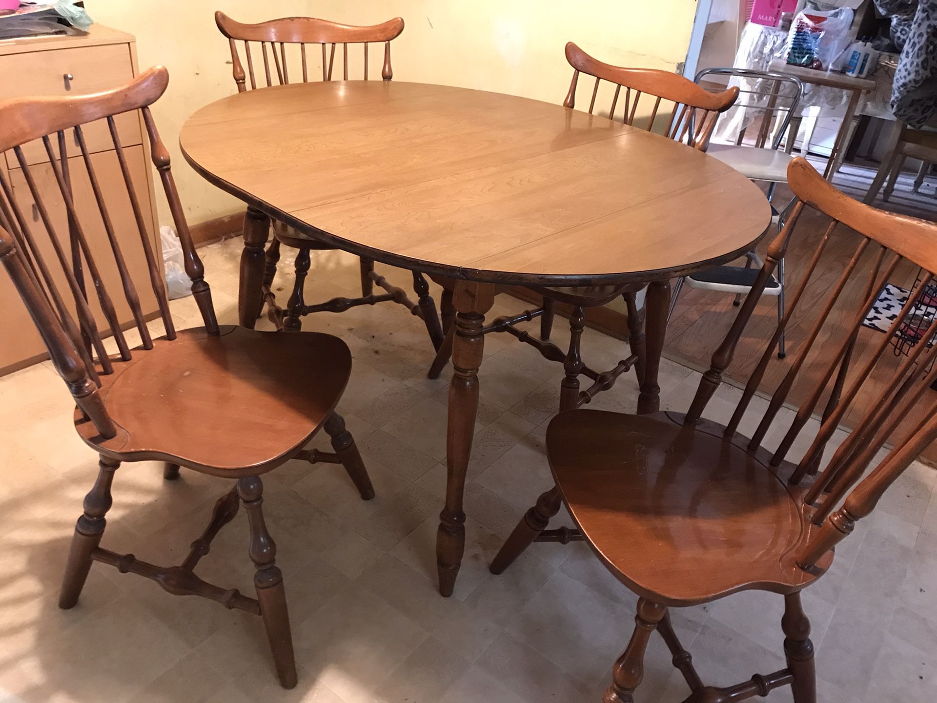 Vintage Windsor Table 4 Chair Set -Hall Co. Vermont