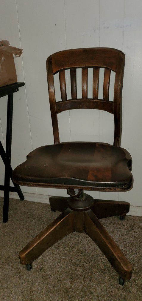 Vintage Wood Rolling Office Desk Chair