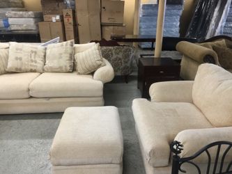 Sofa and 2 chairs w/ ottoman