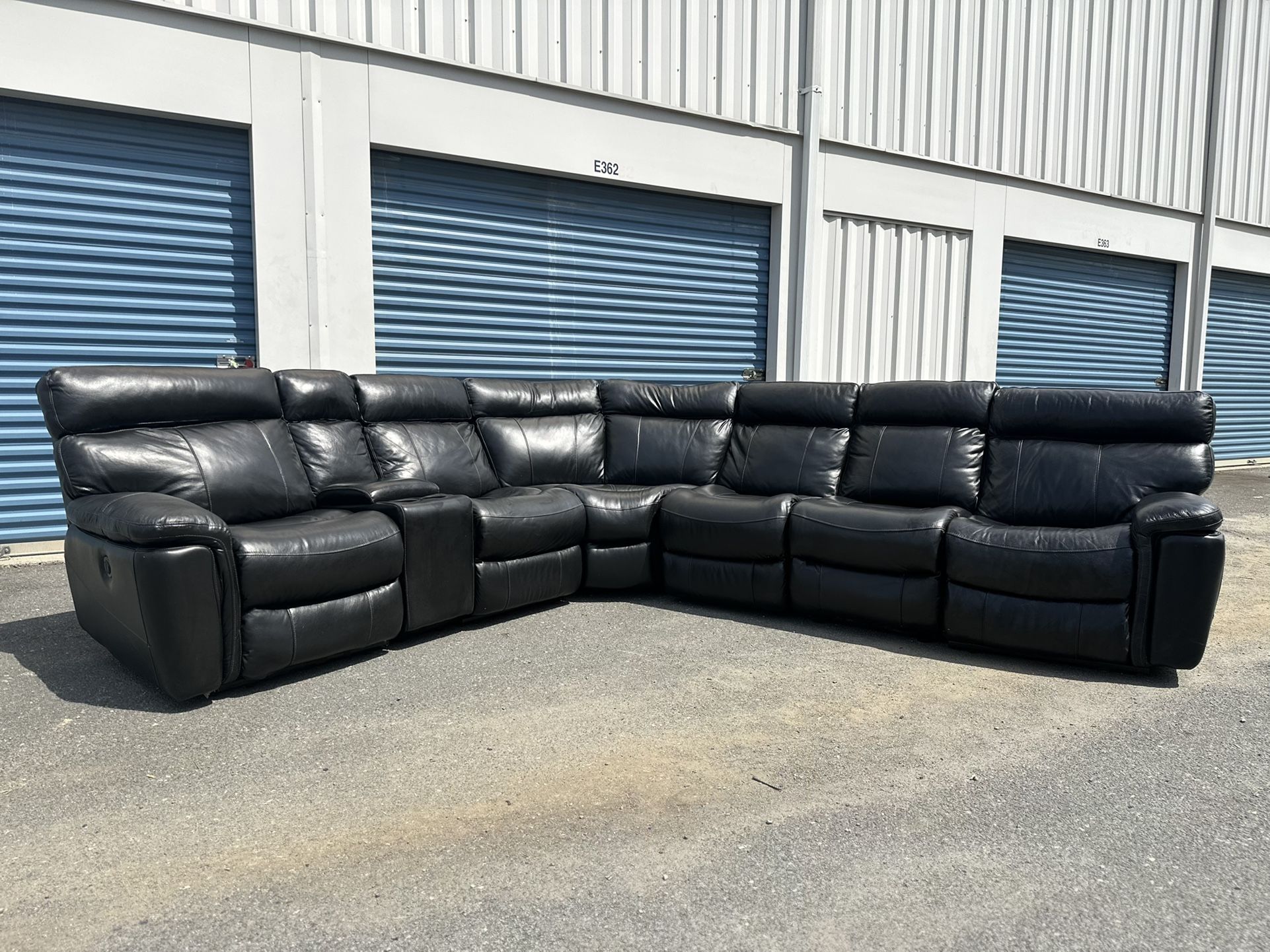 Jet Black Real Leather Power Reclining Sectional, Like New! (Delivery Available!)
