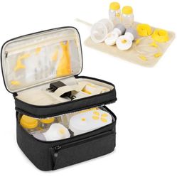 Breast Pump Bag (Compatible with Medela Pump in Style) with a Waterproof Pump Parts Pad, Carrying Case for Medela Pump in Style and Extra Parts 