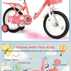 Kids Bike Bicycle 14 Inches Kid Bicycle for Boys Girls with Training Wheels Sturdy Frame Adjustable Seat Handbrake and Coaster Brake for Rider 37 to 4