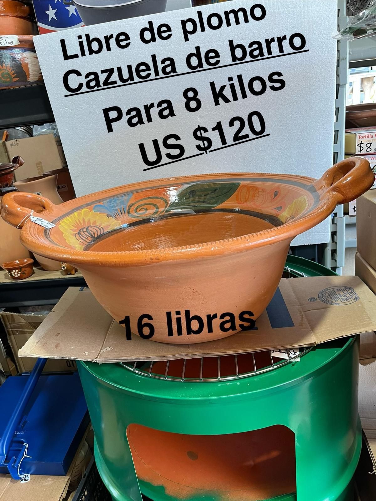 Cazuela De Barro Súper Grande Libre De Plomo para 8 Kilos O 16 Libras