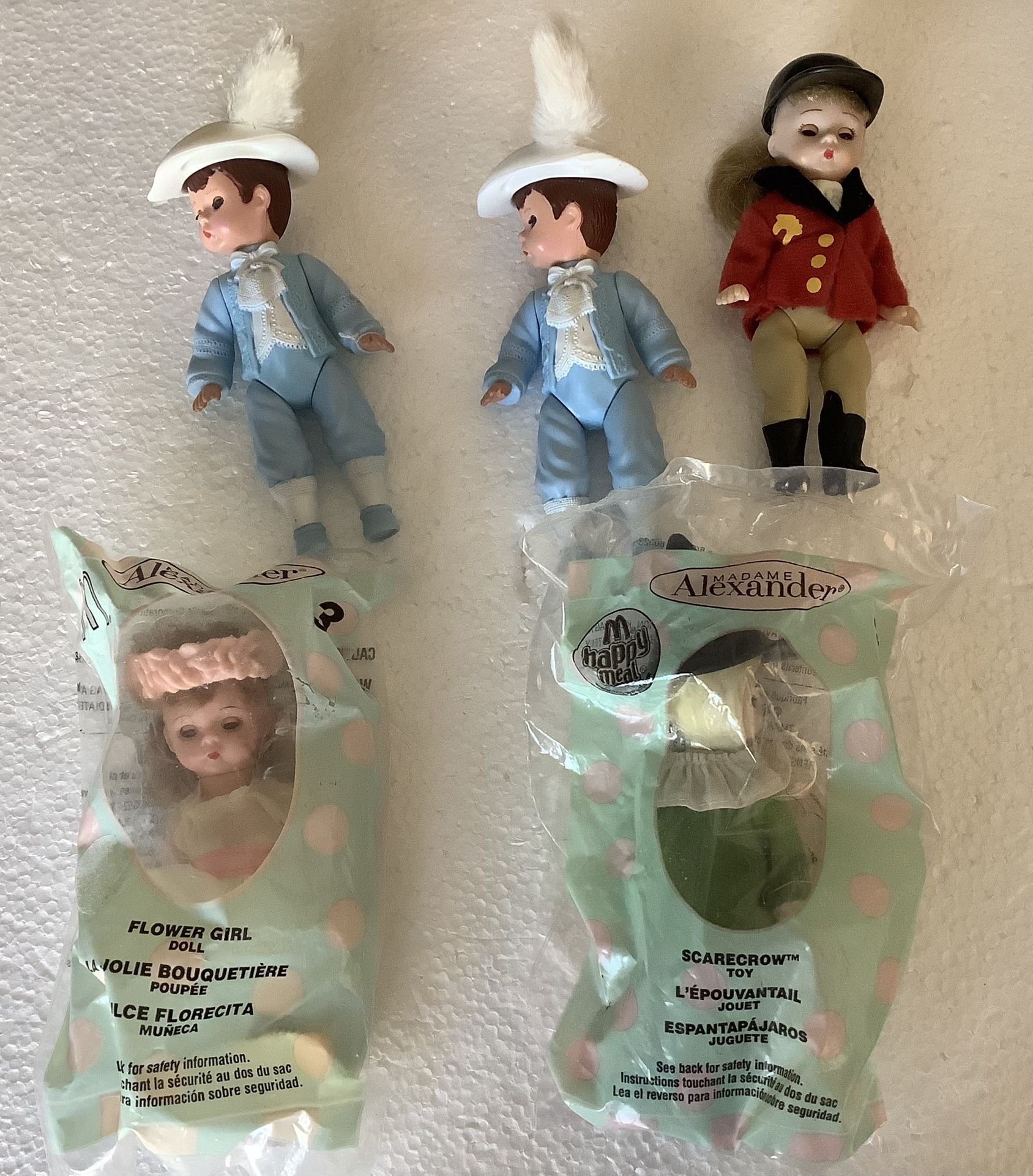 MADAME ALEXANDER HAPPY MEAL DOLLS LOT OF 5       PRINCE CHARMING  FLOWER GIRL SCARECROW  GIRL RIDER  2 ARE NEW     $5