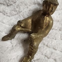 Vintage JOCKEY Horse Rider Tribal Metal BRASS Statue Sitting Figurine GUC