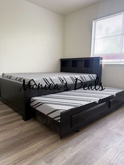 Full Solid Wood Bed With Twin Trundle And Memory Foam Mattresses $780