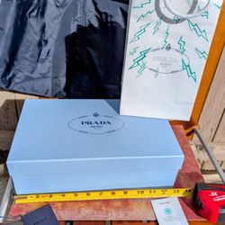 PRADA Milano - (Empty)Light Blue Gift Box - 12.75" x 8" x 4.5" + Prada Milano Silky Polyester Zip Garment Bag (45" x 25")