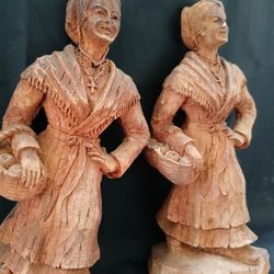 A Pair of Vintage 1940s Fine Wood - Carved Hand Painted Figurinesp
