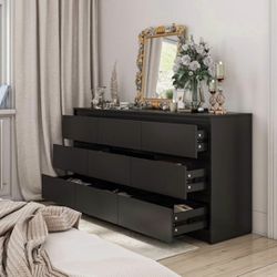 9 Drawer Dresser with No Handle Design, Contemporary 9 Drawer Cabinet Drawer Chest, Black Dresser for Bedroom (63”W x 15.7”D x 31.5”H)