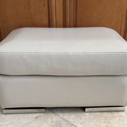 Supple Leather Rectangle Ottoman | Color: Almond | Silver Rectangular Legs | Great Condition