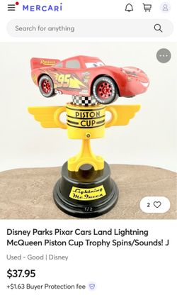 Disney Parks Pixar Cars Land Lightning McQueen Piston Cup Trophy Spins/Sounds