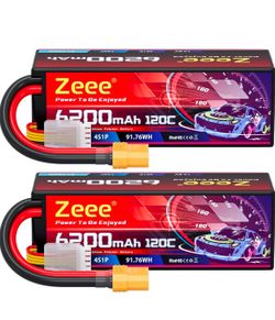 Zeee 4S Lipo Battery 6200mAh 14.8V 120C with XT90 Connector Hard Case RC Battery for Car Truck Tank RC Buggy Truggy RC Models(2 Pack)
