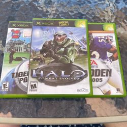 Xbox Bundle, Tiger Woods PGA Tour 2003, EA Madden 2005, And HALO Combat Evolved, 