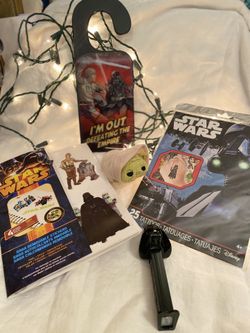 Star Wars Lot /3D YODA + DARTH VADER / LUKE Wooden Door Hanger - Image Changes/ Two Sided, 25 BRAND NEW Tattoos, Yoda Plushie, Stickers, Darth Vader 
