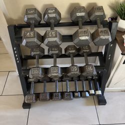 Dumbbells weights 5-45 plus rack 420lbs total