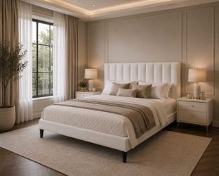 Queen Bed Frame, Velvet Upholstered Platform Bed with Adjustable Vertical Channel