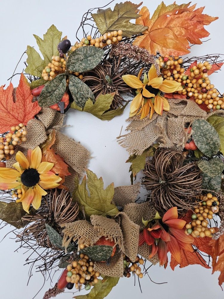 $25.00 - 2FT Fall/Harvest/Thanksgiving Wreath - Filled with Accents & Gorgeous Colors! Lowest Price Offer!