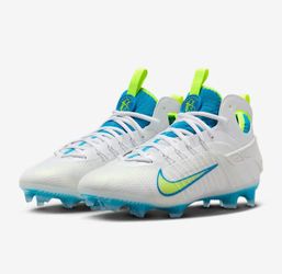 Men's Nike Alpha Huarache 9 Elite LAX White Vivid Blue Volt Green Football Cleats Sz 10🏈