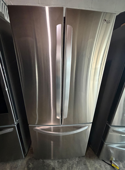 LG French Door Fridge – Stainless, Bottom Freezer, Clean Inside