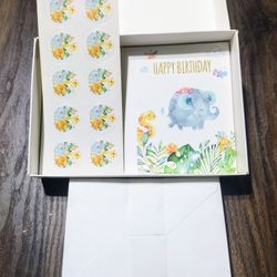 Elephant Birthday Party Invitation Set With Stickers And Envelopes 