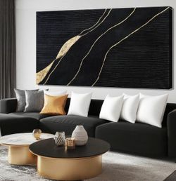 Brand New Luxury Black & Gold Abstract Canvas Wall Art – 29" x 58"