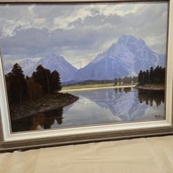 Original Patrick Woodman Mount Moran Oil On Canvas 36×48