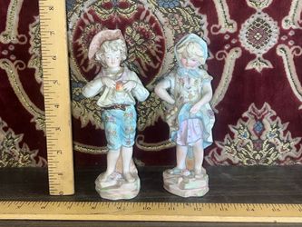 Antique Arnart Bisque Porcelain Victorian Girl & Boy Figurine