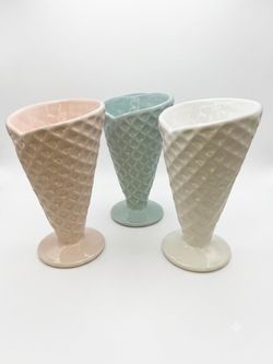 Vintage Ceramic Ice Cream Cone Vases / Cups - Set of 3 (Made in Portugal)