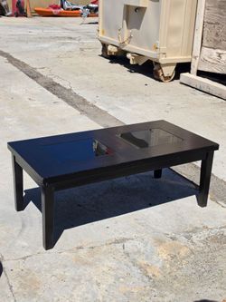 Black Wood Coffee Table with Glass Inserts
