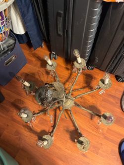 Vintage Brass Chandelier with Crystal Accents