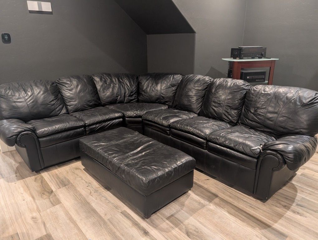 Black Leather Sectional - FREE