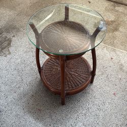 Bamboo And Wicker Glass Top End Table