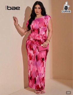 Curve Pink Abstract Print Maxi Dress