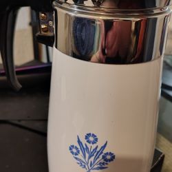 Vintage Retro Corning Wear Blue corn Flower 6cup Percolator 