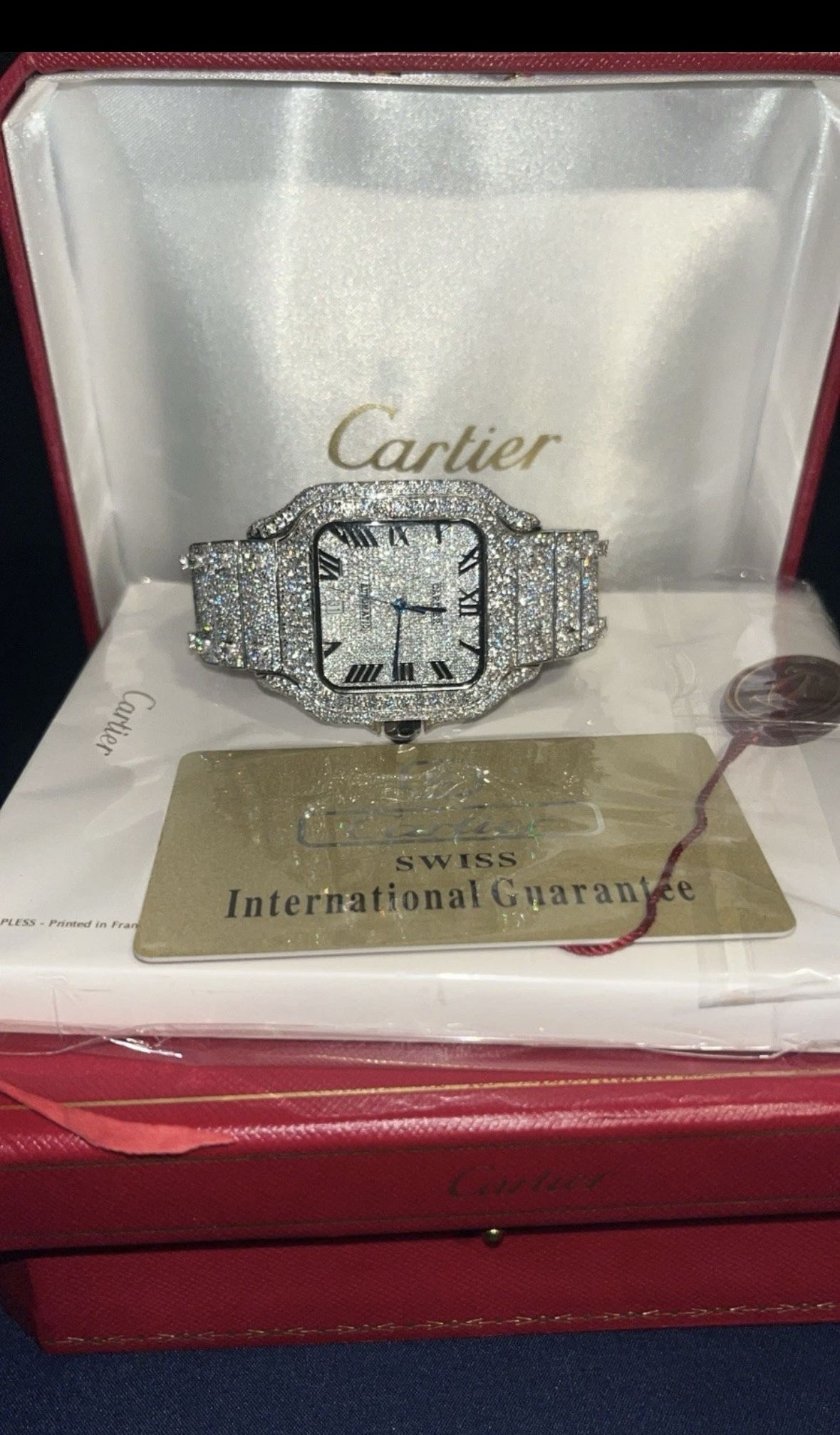 VVS-1 Moissanite Cartier Santos Watch Passes Diamond Tester