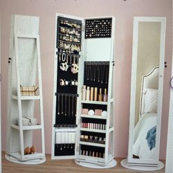 Jewelry Armoire Cabinet with Lock,  Mirror and Shelves