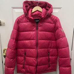 Pink Guess Puffer Jacket with Removable Hood - Size M