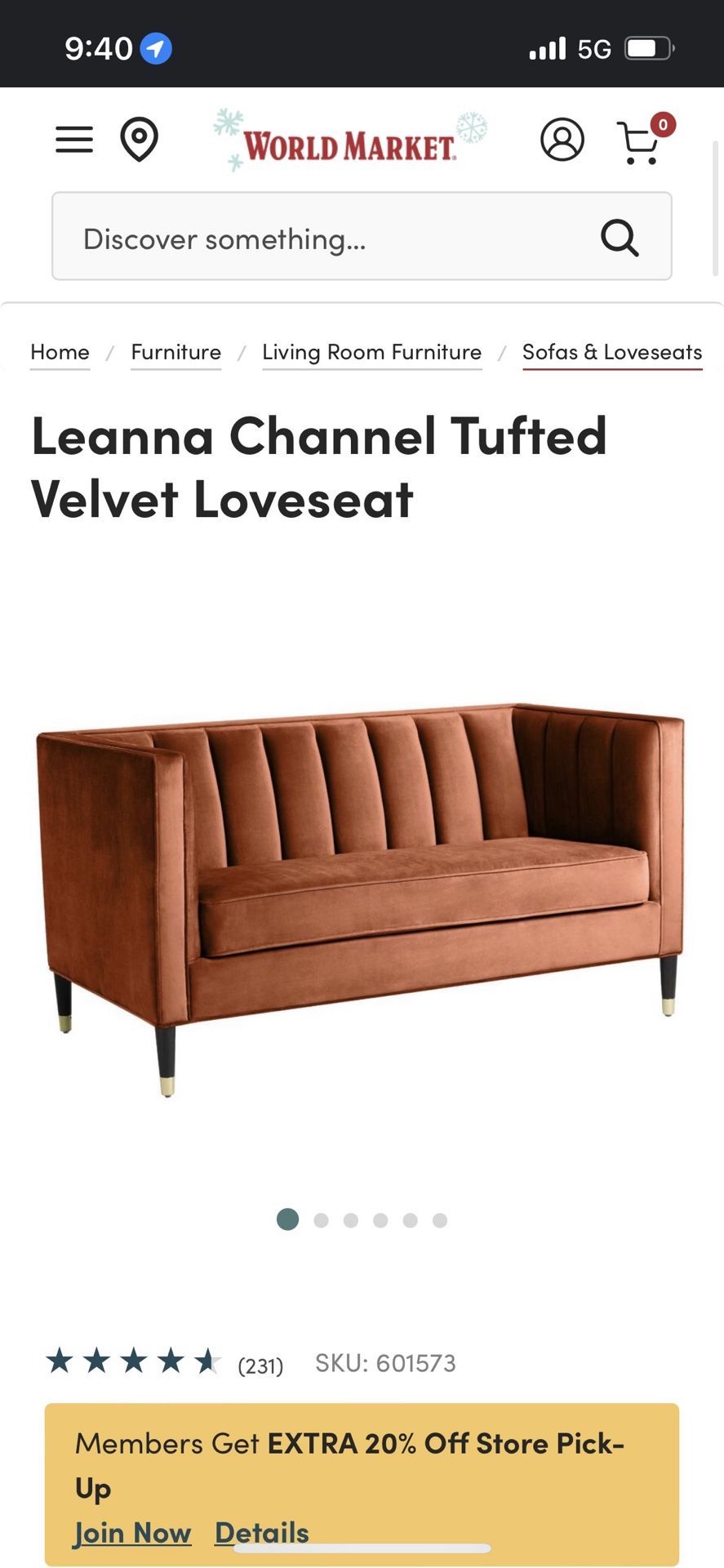 Velvet Rust Couch 