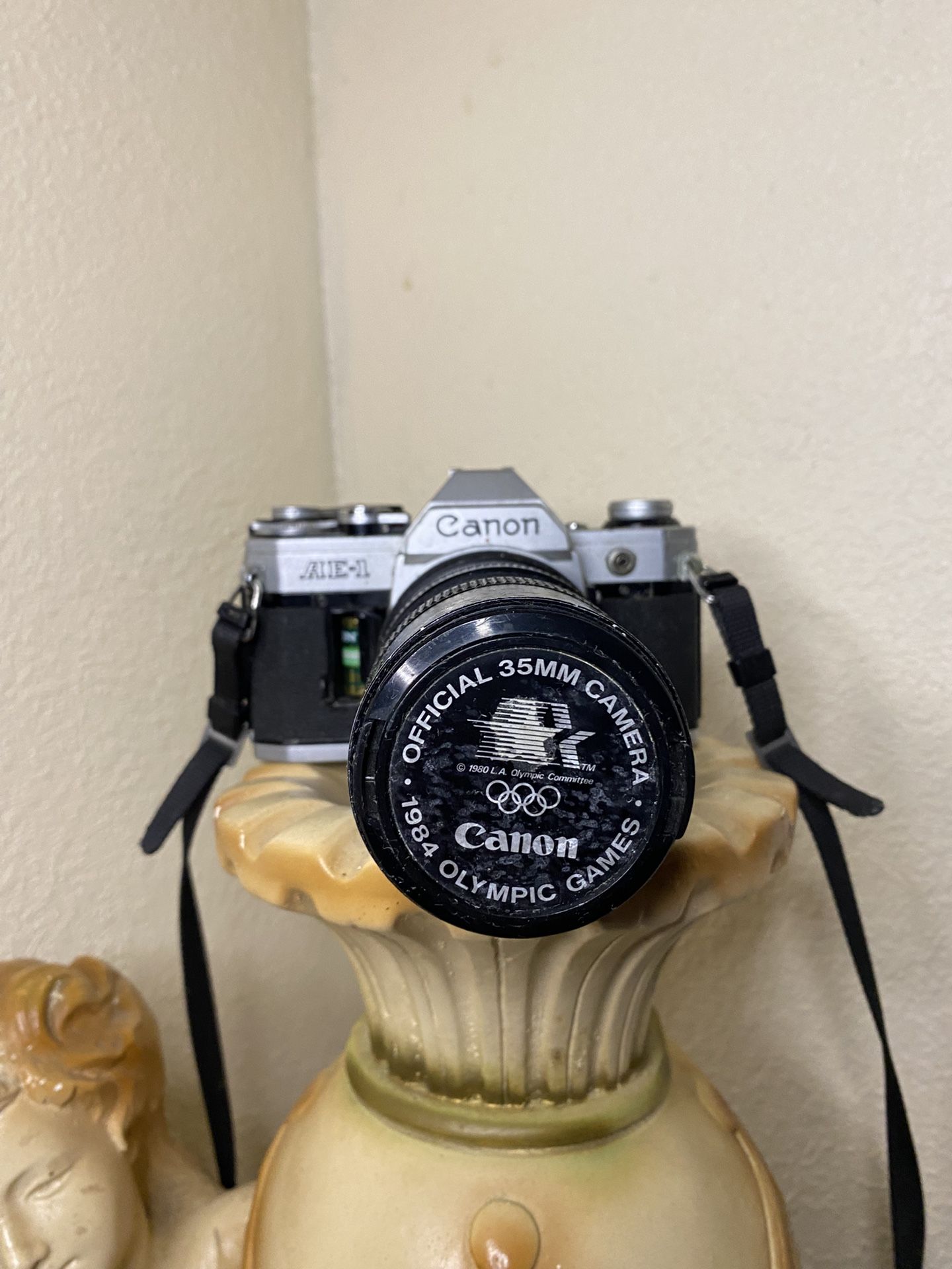 Canon AE-1 35mm Camera With FD 35-105mm 1984 Olympic Lens with original Strap