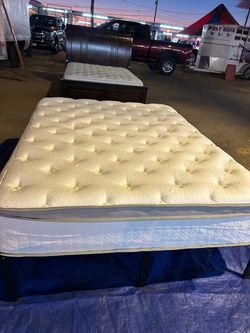 Queen metal bed frame with mattress