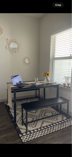Modern Black Dining Table + 2 Matching Benches (3-Piece Set)