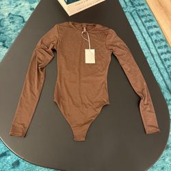 SKIMS x Swarovski Jelly Sheer Crystal Long Sleeve Crewneck Bodysuit XS Cocoa NWT