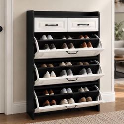New In Box Heavy Duty Entry Way Shoe Storage Organize Shelf Rack Black And White Color 