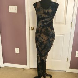 Tie-dye, navy blue and tan asymmetrical dress