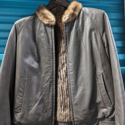 Leather/ Fur Bomber Jacket Coat