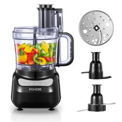 FOHERE Food Processor, 12 Cup, 2-in-1 Feed Chute Food Chopper & Meat Grinder, 500 Watt Motor, BPA Free, Stainless Steel, Procesador de Alimentos for M