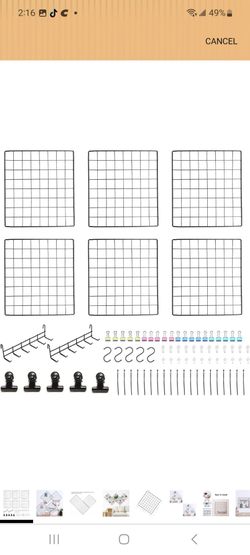 Feadily 6 Pack Metal Grid Panel, 13.8" x 13.8" Black Wire Grid Wall Organizer for Photos, Notes & Decor, Include 2 Hook Racks